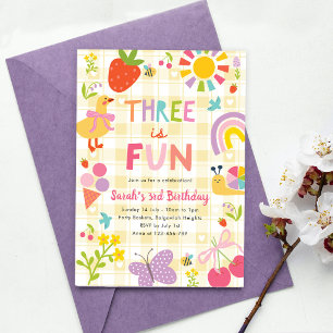 Three is Fun Birthday Invite, Third Birthday Party Invitation