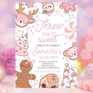 Three Is So Sweet Christmas Cookie Birthday Part Invitation
