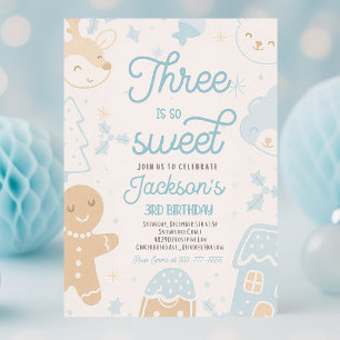 Three Is So Sweet Christmas Cookie Birthday Party  Invitation