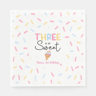 Three Is So Sweet Ice Cream 3rd Birthday Party Napkin