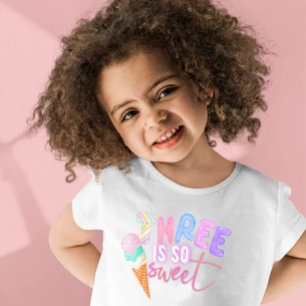 Three Is So Sweet Ice Cream Summer 3rd Birthday Toddler T-Shirt