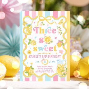 Three Is So Sweet Lemon Summer 3rd Birthday Party Invitation
