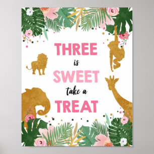 Three is Sweet Safari Animals Girl Birthday Sign