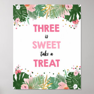 Three is Sweet Tropical Safari Girl Birthday Sign