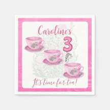 Three It’s Time for Tea 3rd Birthday Invitation