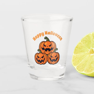 Three jack o'lantern pumpkins shot glass