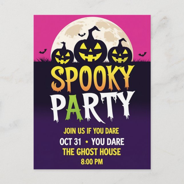 Three Jack O'Lantern Spooky Party Holiday Postcard (Front)