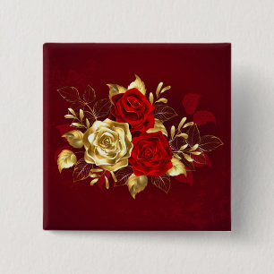 Three Jewellery Roses 15 Cm Square Badge
