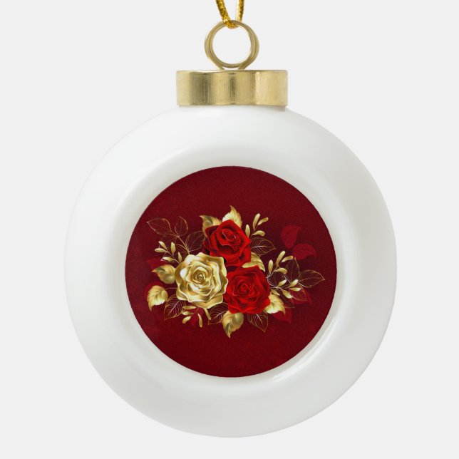 Three Jewellery Roses Ceramic Ball Christmas Ornament (Front)