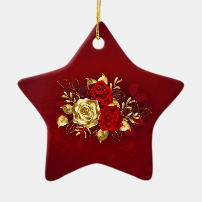 Three Jewellery Roses Ceramic Tree Decoration (Front)