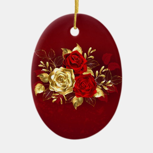 Three Jewellery Roses Ceramic Tree Decoration (Front)