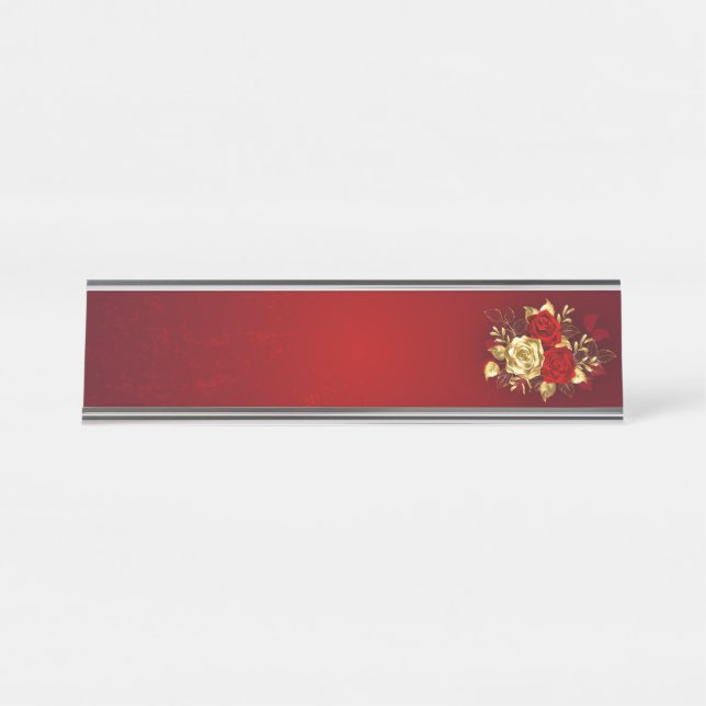 Three Jewellery Roses Desk Name Plate (Front)