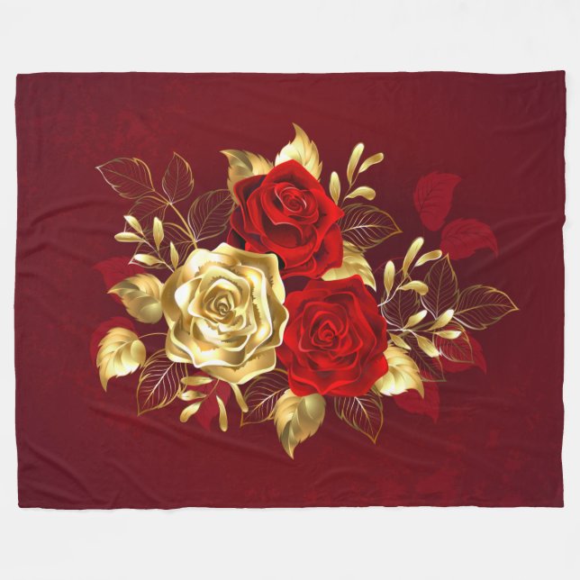 Three Jewellery Roses Fleece Blanket (Front (Horizontal))