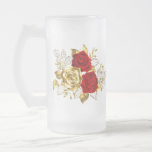 Three Jewellery Roses Frosted Glass Beer Mug