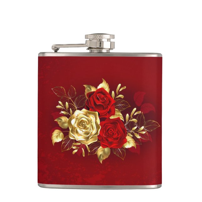 Three Jewellery Roses Hip Flask (Front)