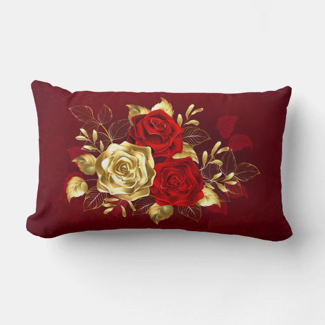 Three Jewellery Roses Lumbar Cushion (Front)