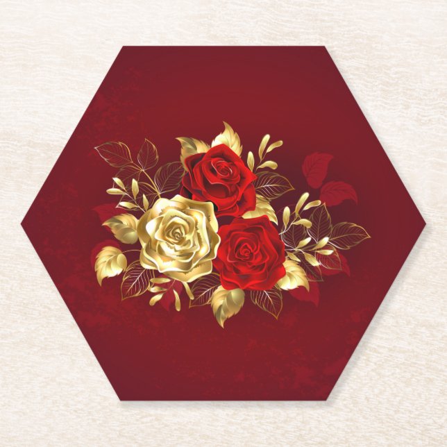 Three Jewellery Roses Paper Coaster (Front)