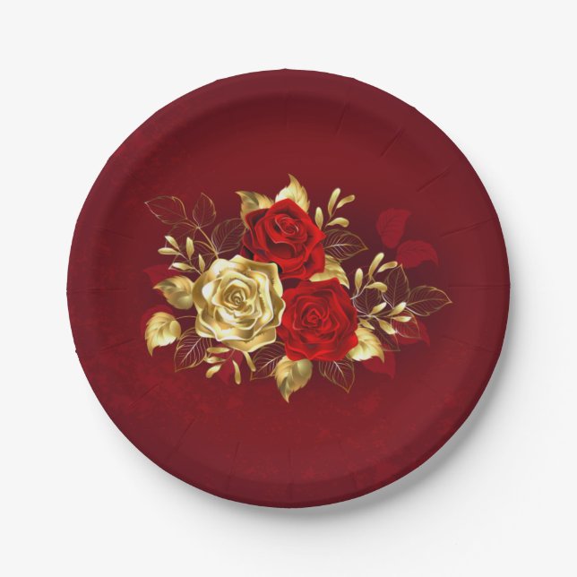 Three Jewellery Roses Paper Plate (Front)