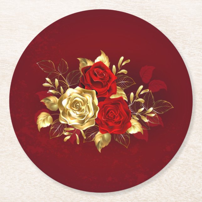 Three Jewellery Roses Round Paper Coaster (Front)
