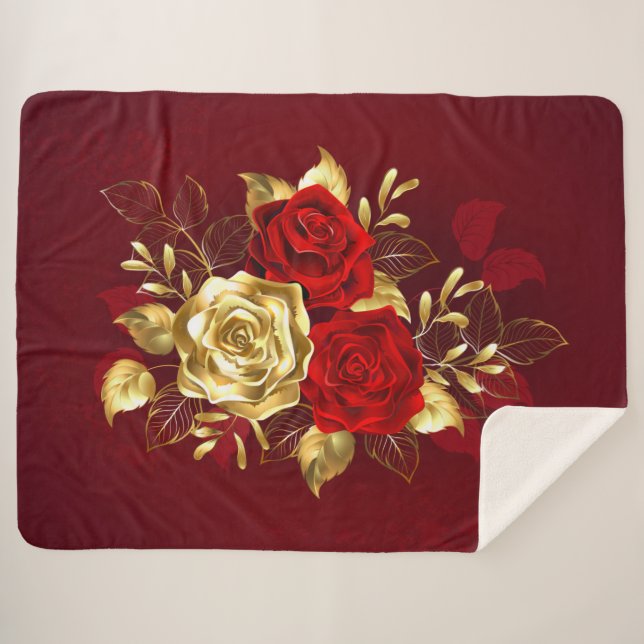 Three Jewellery Roses Sherpa Blanket (Front (Horizontal))