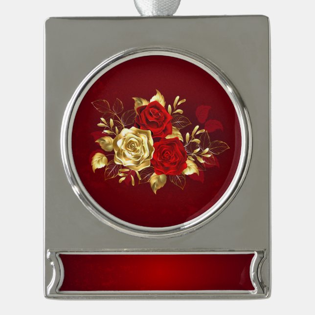 Three Jewellery Roses Silver Plated Banner Ornament (Front)