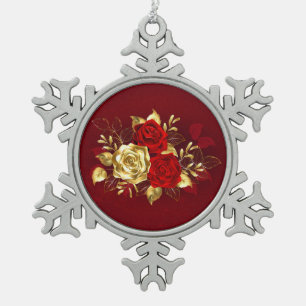 Three Jewellery Roses Snowflake Pewter Christmas Ornament