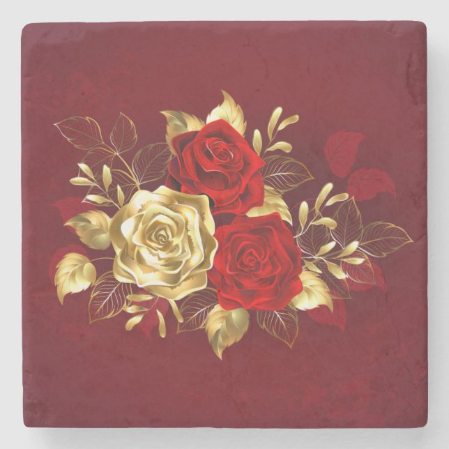 Three Jewellery Roses Stone Coaster (Front)