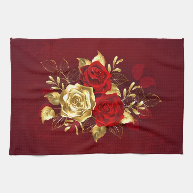 Three Jewellery Roses Tea Towel (Horizontal)