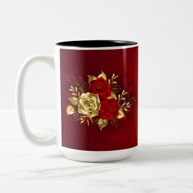 Three Jewellery Roses Two-Tone Coffee Mug (Left)