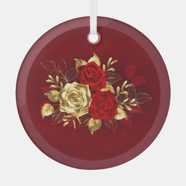 Three Jewelry Roses Glass Tree Decoration (Front)