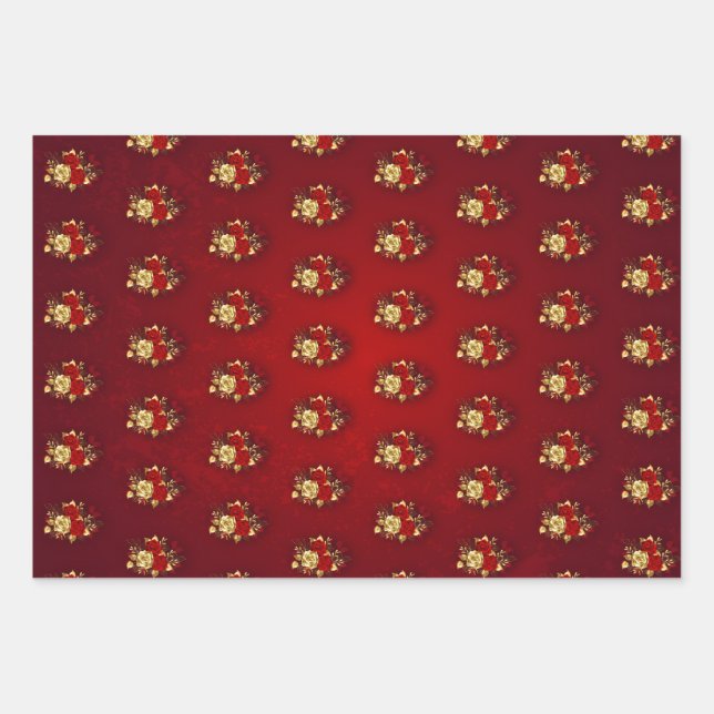 Three Jewelry Roses Wrapping Paper Sheet (Front)