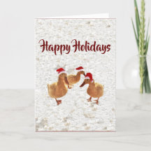 Three Jolly Santa Ducks in Snow  Christmas Card