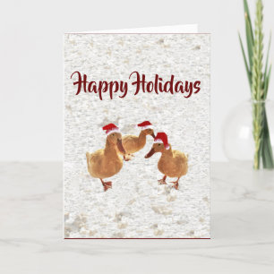 Three Jolly Santa Ducks in Snow  Christmas Card
