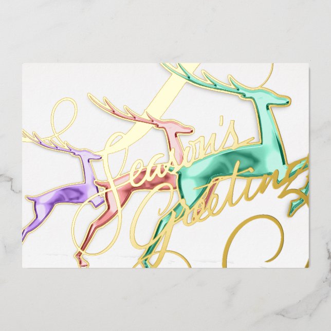 Three Jumping Deer Grey Pastel Colours Foil Holiday Card (Front)