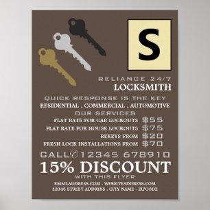 Three Keys & Logo, Locksmith Advertising Poster