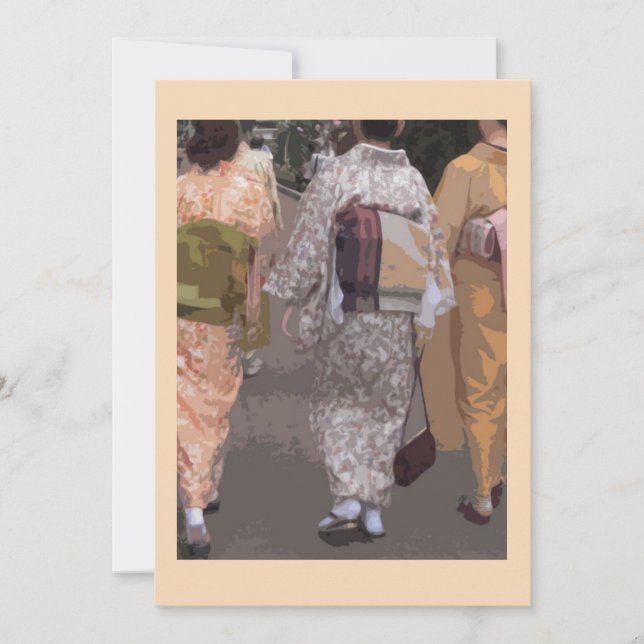 Three kimono-clad women on a notecard, blank thank you card (Front)