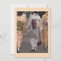 Three kimono-clad women on a notecard, blank