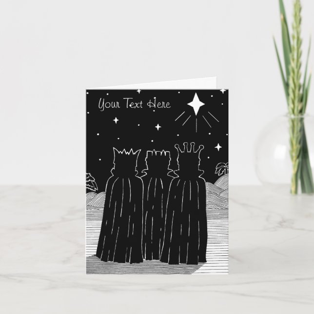 Three kings and Christmas star black and white art Holiday Card (Front)