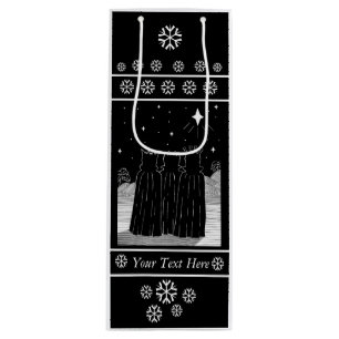 Three kings and Christmas star black and white Wine Gift Bag