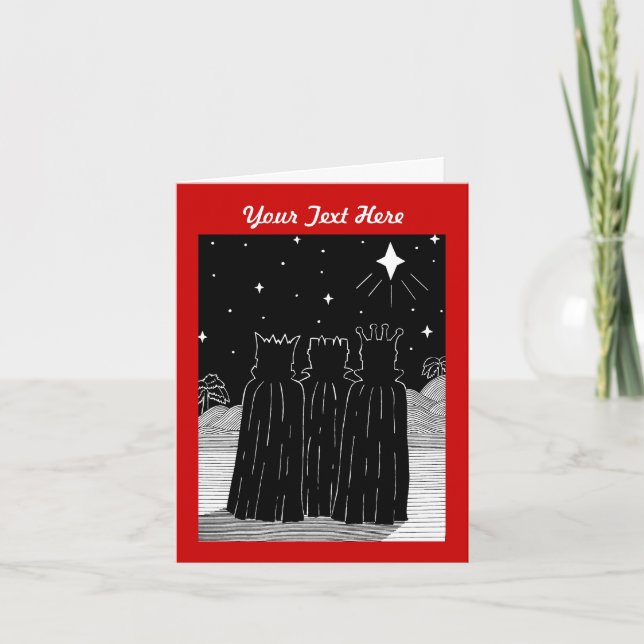 Three kings and star black and white christmas holiday card (Front)