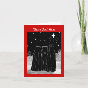 Three kings and star black and white christmas holiday card