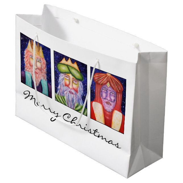 Three Kings Art Christmas Large Gift Bag (Front Angled)