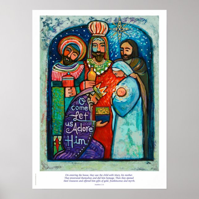 Three Kings Christmas Poster, Matthew 2:11 verse Poster (Front)