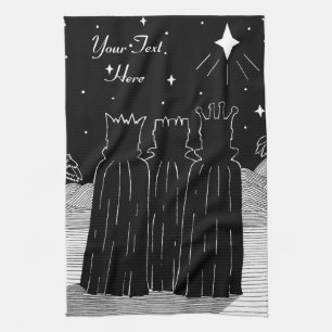 Three kings Christmas star black and white art Tea Towel