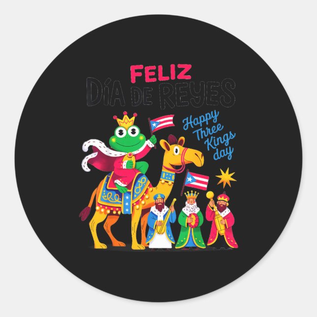 Three Kings Day Puerto Rican &amp; Coqui Frog Bori Classic Round Sticker (Front)