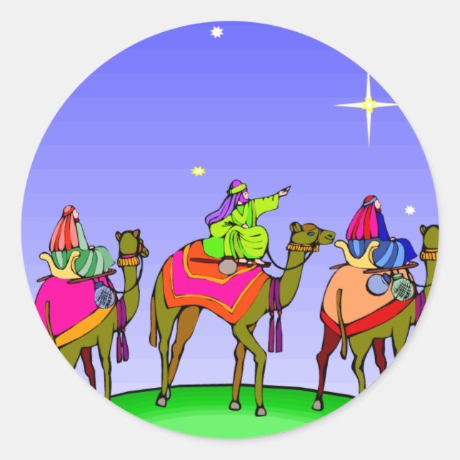 Three Kings Follow Christmas Star Classic Round Sticker (Front)