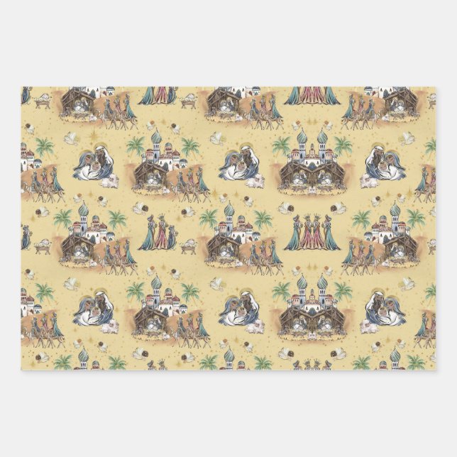 Three Kings in Bethlehem Wrapping Paper Sheet (Front)