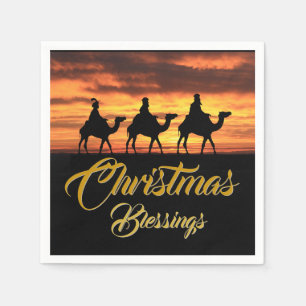 Three Kings Riding Camels   Christmas Blessings Napkin
