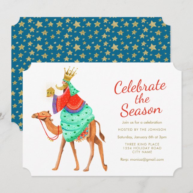 Three Kings | Season | Gold Glitter | Invitations (Front/Back)