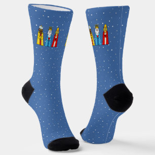 Three Kings & Snowflakes on Blue Crew Socks